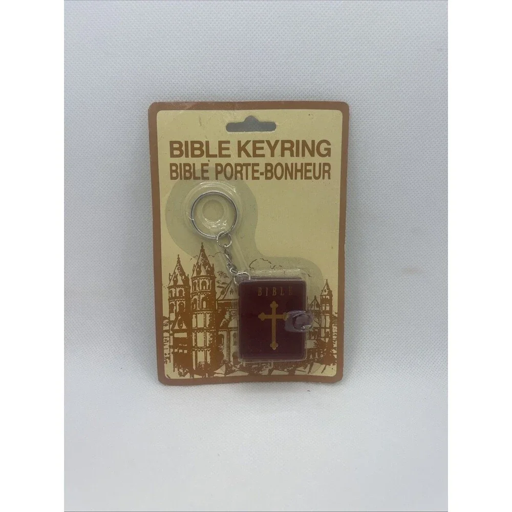 Vintage Mini Bible Keychain, w/ Keyring, Jesus, Church, Christian